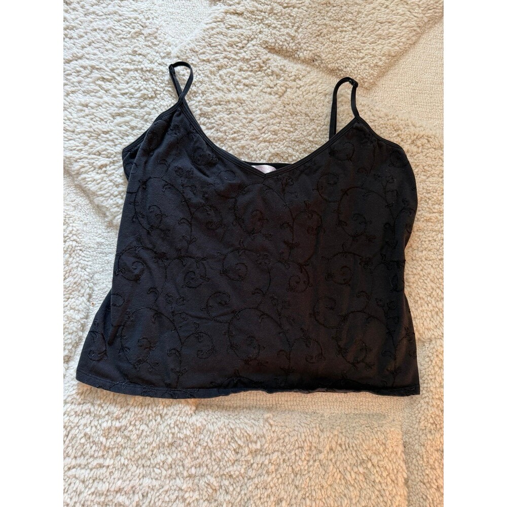 Vintage 90s Victoria's Secret Black Embroidered Mesh Cami Top L whimsygoth